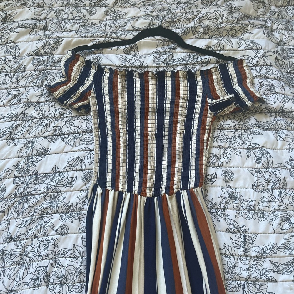 Navy and Rust Striped Mini Jumpsuit